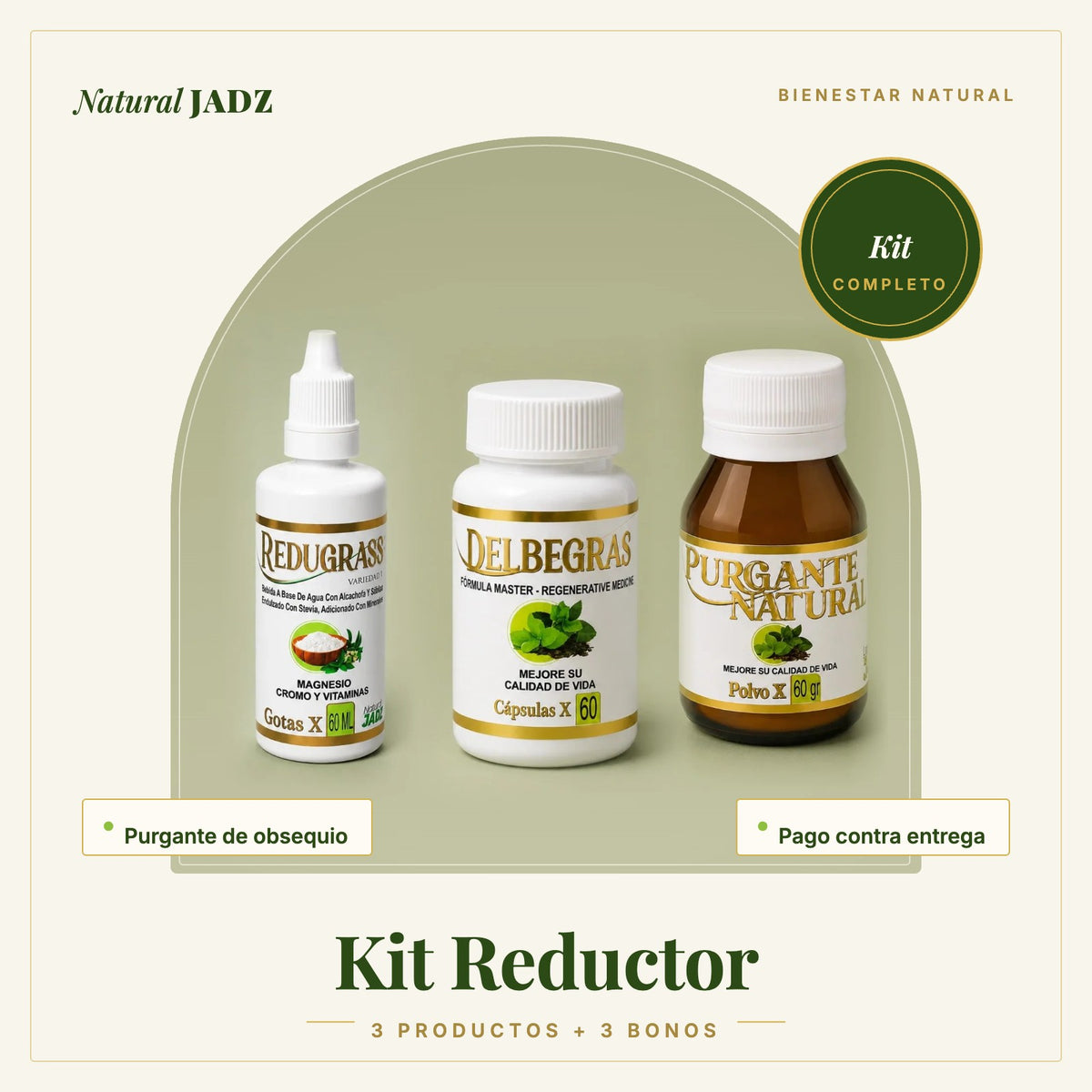 Kit Reductor Natural JADZ: Redugrass, Delbegras y Purgante Natural de obsequio